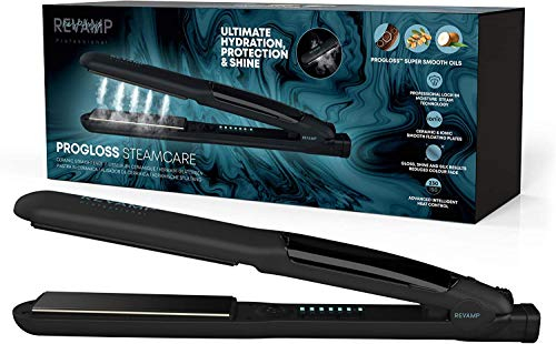 REVAMP Steam Care Plancha de Pelo de Cerámica - Plancha de Vapor Placas Iónicas de Cerámica para Estilizado Versátil Sin Frizz Alisado Calentamiento Ultrarrápido Plancha Profesional de Salón