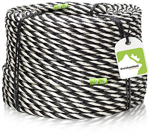 Kratzbaumland Premium-Sisalseil schwarz/weiß 12 mm, schwarz/weißes Premium-Sisalseil für Kratzbäume (versch. Längen) (10 Meter)