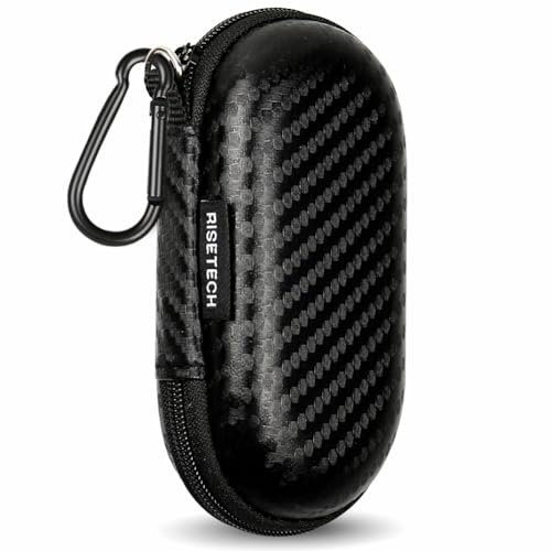 Earbud Case, RISETECH Earphone Carrying Case Holder EVA Headphone Storage Bag Small Zipper Pouch for EarPods, AirPods, Beats Flex X, Urbests3, Powerbeats, Bose SoundSport Wireless, with Carabiner