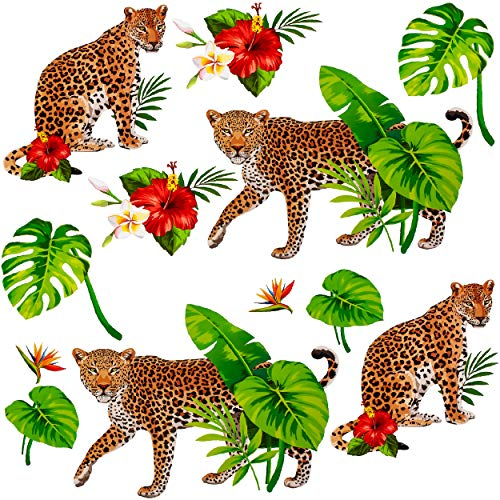 alles-meine.de GmbH Wandsticker + Fensterbilder Motive frei wählbar Kinder & Erwachsene - 12 TLG - Leopard - Dschungel Blumen & Tropen Tiere - selbstklebend + wiederverwendba..