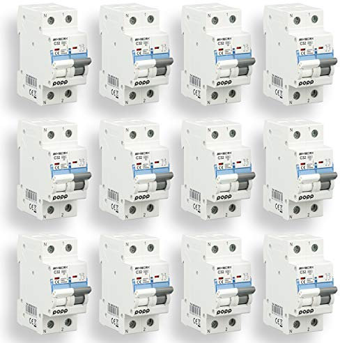 POPP® Interruptor Automático Magnetotérmico Doméstica CURVA C corte 6000A 1P+N 10A,16A,20A,25A,32A,40A 63A Pack 6,12 (Pack 12, 32A)