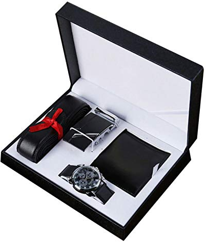 POHOVE Wallet and Belt Gift Set,Gift Set 3pcs hion Valentine's Day Box Accessories PU olleague Father Boyfriend Wallet Watch Belt Men Husband(Black)