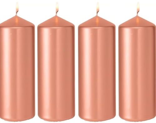 4 x Classic Candles Church Pillar Candles (Large, Rose Gold)