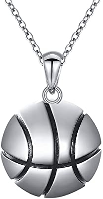 HOOHWE Basketball Kette Anhänger 925 Sterling Silber Basketball Halskette Sport Hip Hop Halskette Mode Fitness Schmuck für Frauen Herren