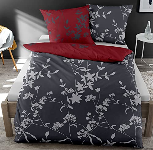 *** Dormisette Mako-Satin Wende- Bettwäsche 135x200 80x80 mit Reißverschluss (Zinn Rubin) ***