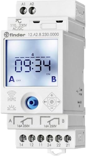 Finder 12.A2.0.024.0000 Zeitschaltuhr Wochenprogramm, Tagesprogramm IP20 Astro-Funktion, Urlaubsprogramm, Impulsfunktion