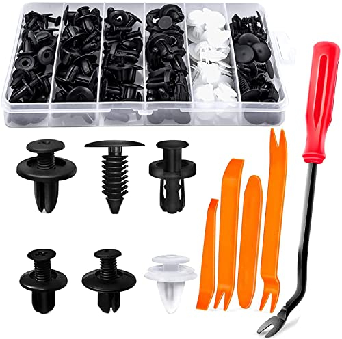 125 Piezas Remaches Plastico, Universales Grapas Coche 6 Tamaños Clips Carrocería de coche Puerta del Parachoques Fender Liner Sealing Strip Clips Fijos con Herramienta de Desmontar