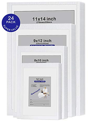 Genixart White Blank Canvas Panels, Multi Pack of 24, 6 of Each Assorted Sizes, Primed Professional Artist Canvases Boards for Acrylics & Oils Painting