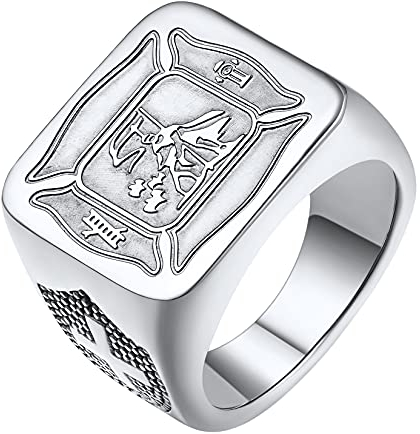 U7 Feuerwehrleute Ring Edelstahl Siegelring mit St. Florian Porträt Schutzpatron Talisman Modeschmuck Accessoire für Geburtstag(Ring Größe 57)
