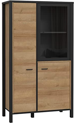 DEINE TANTE EMMA HRKV521-M197 HIGH Rock Riviera Eiche Nb. / Schwarz Vitrine Hochschrank Anbauwand Highboard ca. 86 x 152 x 40 cm