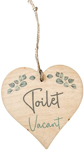Engaged Vacant Double Sided Toilet Door Sign - Made From Wood - Eucalyptus Design - Heart Shape