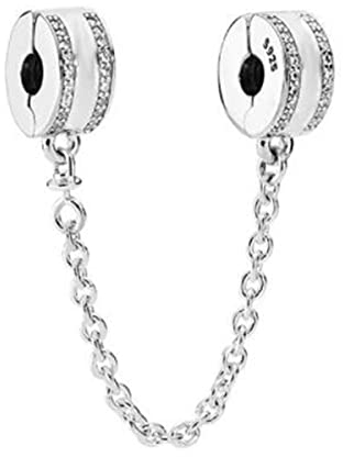 ZiNuo Charm Beads Love Heart Safety Chain 925 Sterling Silver Clip Lock Stopper Beads Safety Chain for Pandora Charm Bracelet DIY Jewelry (E)