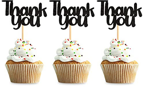 Keaziu 36 Pack Thank you Cupcake Toppers Thank You Cupcake Picks for Birthday Anniversary Thanksgiving Day Wedding Bridal Party Decoration Supplies Black