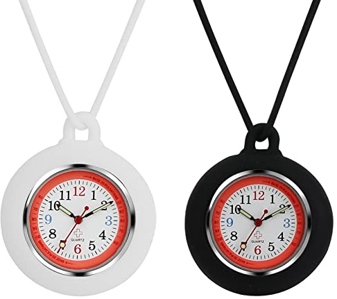 JewelryWe 2pcs Krankenschwesteruhr Analog Quarz Taschenuhr Silikon Uhr Anhänger mit Halskette Kette Schwesternuhr Pflegeuhr Pulsuhr für Arzt Unisex Schwarz Weiß