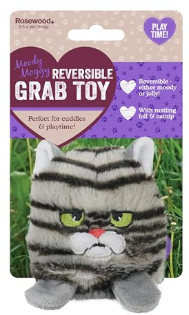 Rosewood Moody Moggy Reversible Grab Toy - Dual-Sided Interactive Catnip Cat Toy for Engaging Play & Exercise
