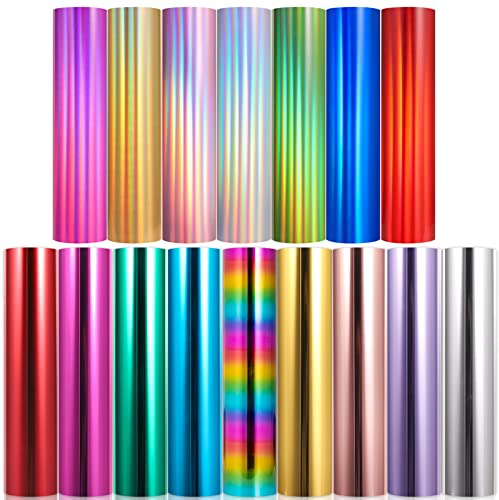 VINYL FROG PU Metallic Heat Transfer Vinyl 12'' X 12'' 16 Sheets HTV Vinyl Hologhpric Heat Press Bundle Colorful Iron on Vinyl for DIY T-Shirts