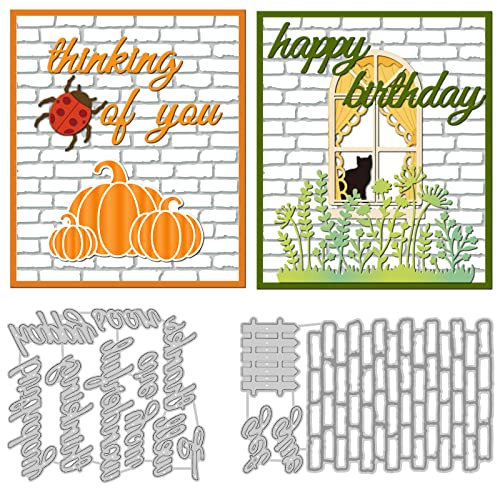 INFUNLY Word Die Cut Brick Wall Background Stamping Dies Happy Birthday Die Cut for Christmas Card Making for Scrapbooking Journal Christmas Album Decor