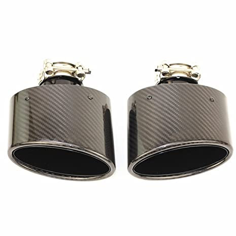2 STÜCKE Oval Schräg Kohlefaser Auspuffblenden Endrohr Schalldämpfer Spitze Schwarz Rohr Breite 150mm Düse Auto Styling Edelstahl Schalldämpfer (Size : 73mm Inlet)
