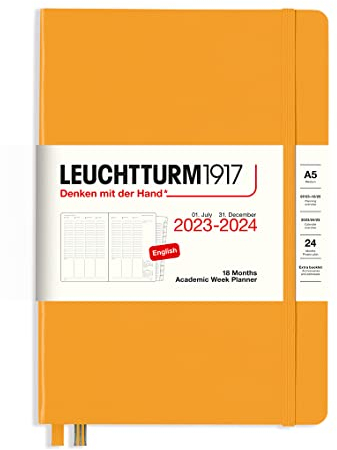 LEUCHTTURM1917 367555 Akademischer Wochenplaner Medium (A5) 2024, 18 Monate, Rising Sun, Englisch