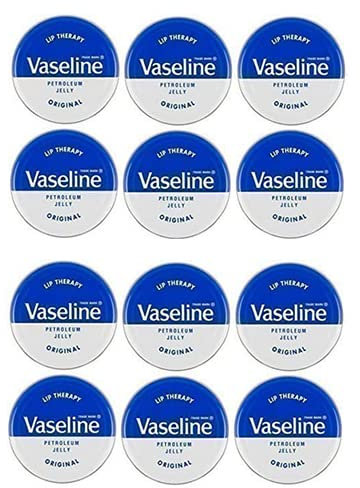 MM Vaseline Lip Therapy Petroleum Jelly Original 20g - Pack of 12 | Moisturising Lip Balm for Dry Lips | Chapped Lips Relief & Hydration | Travel-Friendly Lip Care Tins | Free Skincare Sample Included