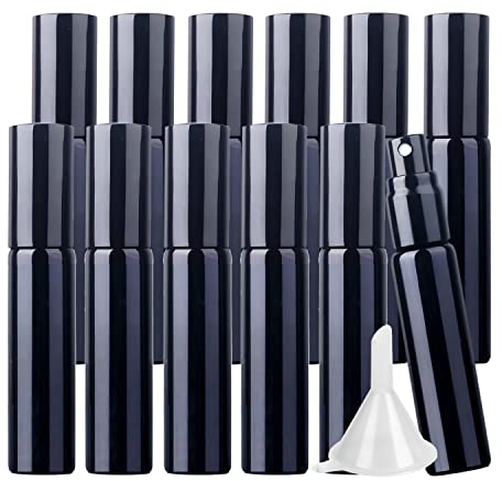 LusDoly 24 Piezas 10ml Negro Botella con Pulvérisateur Botella de Aerosol de Vidrio Mini Botella de Spray de Cristal Atomizador de Perfume