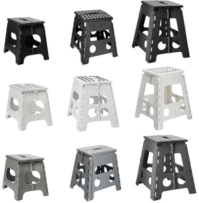 MY DIY 12 Inch Folding Step Stool Lightweight Heavy Duty Strong Plastic Stool For Kids & Adults With Easy Carry Handle 150KG Weight Capacity Portable Footstool For Home Office Kitchen Bathroom (White)