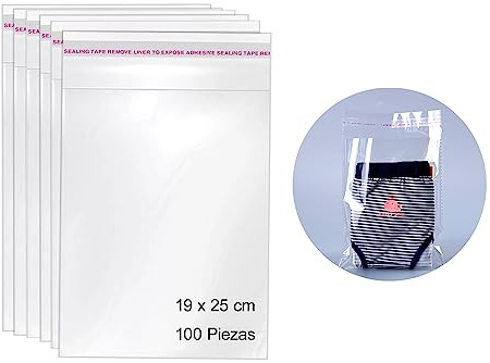 Lot de 100 sachets en cellophane transparents avec fermeture autocollante, pour bijoux, cadeaux et friandises (19 x 25 cm)