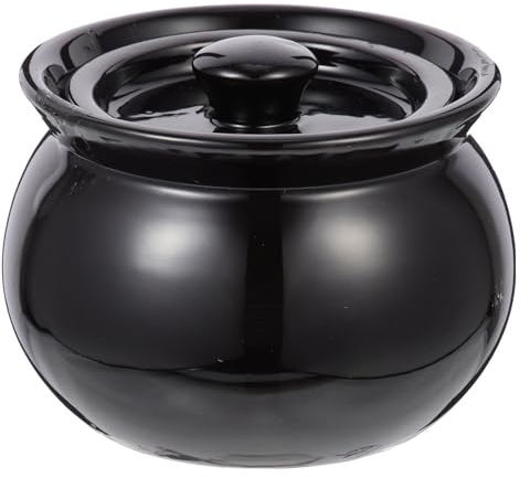 Luxshiny Ceramic Black Casserole Clay Pot With Lid 500 Ml Ceramic Casserole Pot Dolsot Bibimbap Hot Pot Soup Bowl Ceramic Stewing Pot Household Exquisite Soup Bowl Home Kitchen Supply