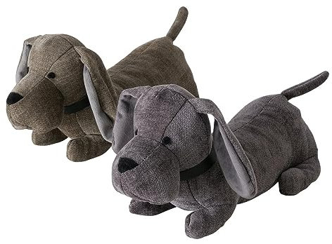 ReWu Türstopper Hund Dekorativer Türpuffer für den Boden mit Schwerer Füllung Süßes Hundedesign 38x15x18 cm Zufällige Farbauswahl Grau oder Braun