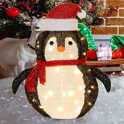 Umikk LED Weihnachts Pinguin Weihnachtsdeko,60x40cm Licht Weihnachtsdeko Weihnachtsmann Schneemann Pinguin Figur mit 40 LEDs Lichterkette Weihnachten,für Innen und Außen Winterdekoration