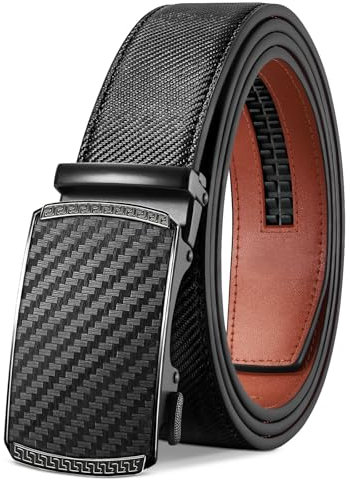 LAKIDAY Gürtel Herren, Schwarz Ratsche Automatikschließe Gürtel für Herren Business Anzug, Ledergürtel, 35mm Gürtel, Größe Einstellbar 9-Schwarz-135