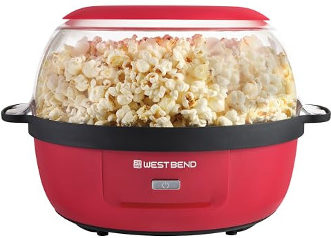 West Bend Stir Crazy Hot Oil Popper, Popcorn Maker with Large Serving Lid and Stirring Rod, 6 Quart, Red