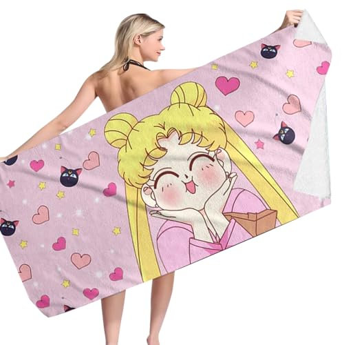LKNBIF Sailor Moon Kinder Badetücher Groß, Microfaser Badetücher mit Supersaugfähigkeit, Badetuch Schnell Trocknend für zu Hause oder den Urlaub am Meer