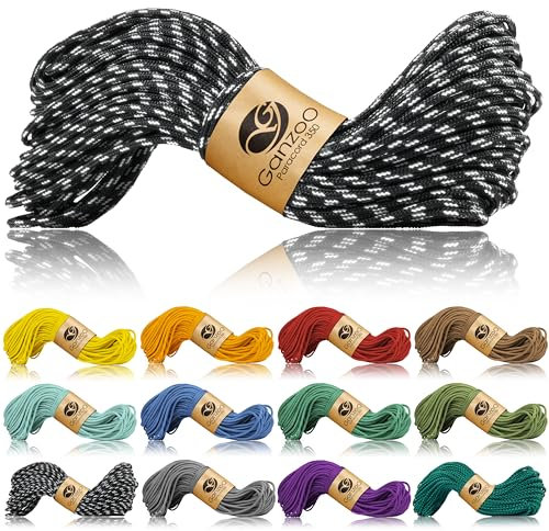 Ganzoo Paracord 350 Seil, Nylon Polyester, 2,5mm, Typ 1, 30m, Outdoor Schnur, Allzweckseil, Takelung für Armband, Hundehalsband, Hundeleine Knüpfen, Camping Survival, schwarz reflektierend