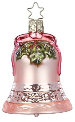 Christbaumschmuck Weihnachtsglocke 9cm - Glas Figur zum Aufhängen - mundgeblasen & handbemalt - Weihnachtsbaum Anhänger für Weihnachten - Christbaumanhänger & Weihnachtsbaumschmuck - Glocke Rosa