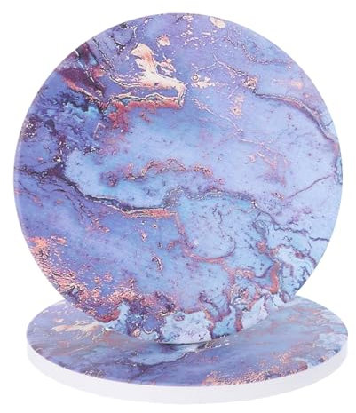 QUARKZMAN 2 Stück Saugfähige Untersetzer Lila Marmor Vergoldungsmuster Runde Untersetzer mit Korkunterseite rutschfest für Zuhause Büro 4 Zoll.