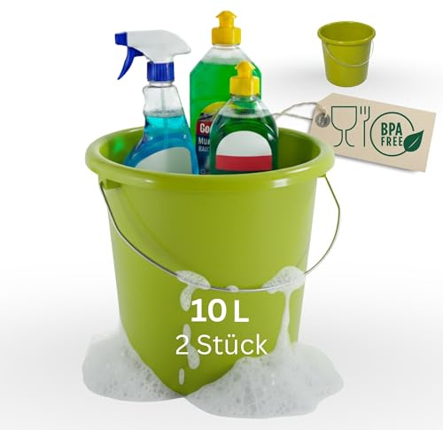 Novaliv Stück Eimer 10L Grün mit Maßeinteilung Putzeimer 10 Liter 28,5 cm Praktischer Allrounder mit Skala für Haushalt Garten ideal als Haushaltseimer, Wassereimer, Wischeimer, Bucket