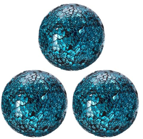 sourcing map 3Pcs Decorative Glass Balls 8cm Orbs Centerpiece Balls Mosaic Glass Ball Sphere for Decor Bowls Vases Dining Table Party, Blue