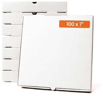 Orange Packaging White Pizza Boxes 7 inch (Pack of 100) Takeaway Boxes with Rear Vent Hole, Plain Pizza Style Postal Boxes, Cardboard Food Boxes, Sturdy Disposable Food Boxes, Easy to Assemble