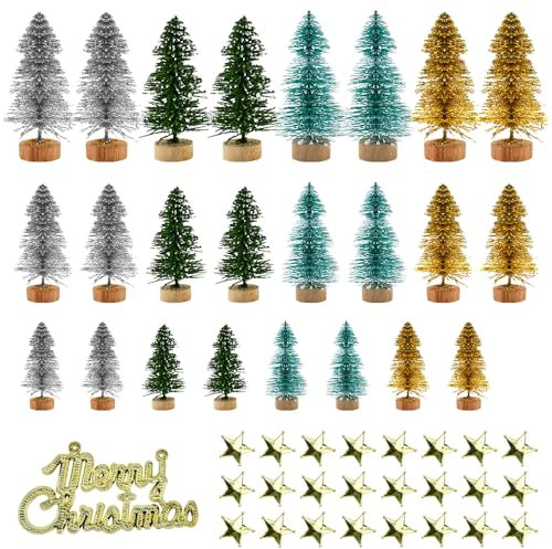 SLTAXAR 24 PCS Mini Sapin de Noël Artificiel Miniature avec Étoiles - Petit Arbre de Noël pour Décoration de Table