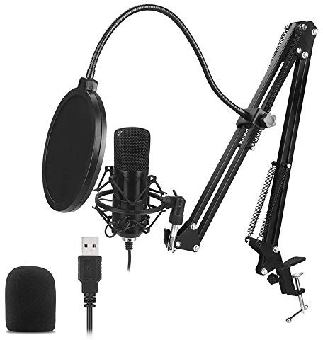 SIBOMTEX - Kit de micrófono USB 192KHZ24BIT Micrófono condensador profesional de podcast para PC, kit de micrófono de estudio de karaoke con tarjeta de sonido