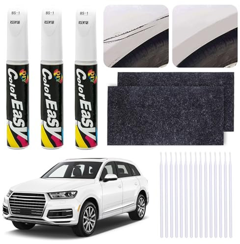 Bisienya 3-Pack Car Scratch Repair Pen Car Touch Up Paint Pen Car Paint Pen White Car Paint Touch Up Scratch Pen For Cars Car Touch-Up Pen White With 15 Cotton Swabs And 2 Nano-Glitter Cloths