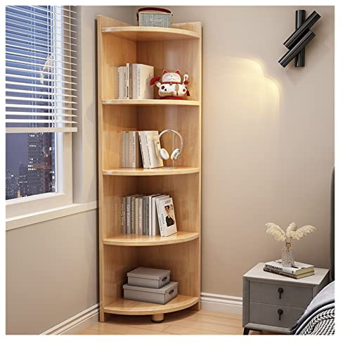 Eckschrank aus Massivholz mit dreieckigem Design für Wohnzimmer oder Schlafzimmer, S (5 Ebenen, Holzfarbe, 30 x 30 x 150 cm)
