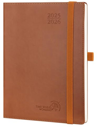 POPRUN Kalender 2025 2026 Wochenplaner (Aug.2025-Dez.2026) Softcover mit PU-Leder, ca. A5 (22 x 16,5 cm), 17-Monate-Terminplaner 1 Woche 2 Seite mit Zertifiziertem Papier - Braun