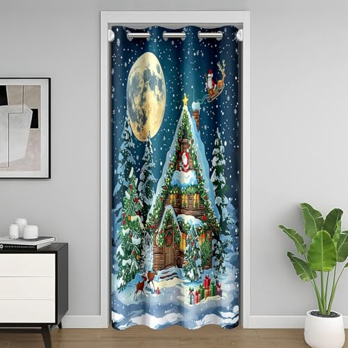 Loussiesd Kinder Weihnachtsmann Türvorhang 106x203cm Weihnachten Hirsch Elch Vorhang für Innentür Raumteiler Weihnachten Thema Vorhang