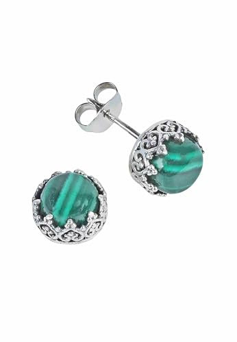 Ohrstecker 925 Silber Malachit grüner gestreifter Stein Edelstein Ohrringe echt Silber Damen Sterling Silber Stecker Geschenk (MOS-105-10)