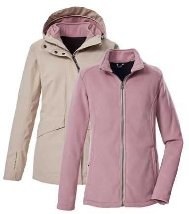 killtec Damen Outdoorjacke/3 in 1 Funktionsjacke mit Kapuze und einzippbarer Fleecejacke KOW 189 WMN JCKT, hell taupe, 38, 43311-000