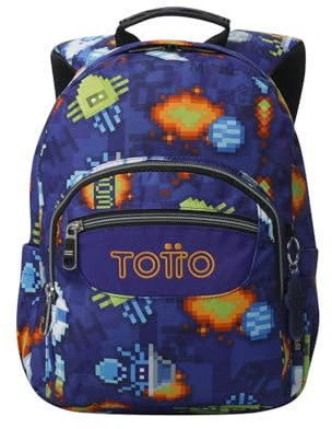 TOTTO - Mochila Escolar, Modelo Tempera, Capacidad 12 L, 3 Bolsillos, Bolsillo Tablet 10, Bolsillo Botella, Espaldar Ergonómico con Flujo de Aire, Cómodas Correas en S, Estampado Space Blue