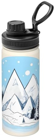 Borraccia termica sportiva con montagne innevate, in acciaio inox, stampa completa, adatta per esterni, pendolarismo, sgabello da campeggio