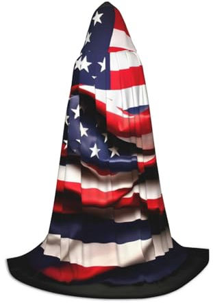 SDEGTHO Capa larga con capucha de la bandera americana para Halloween, para carnavales, disfraz de mascarada